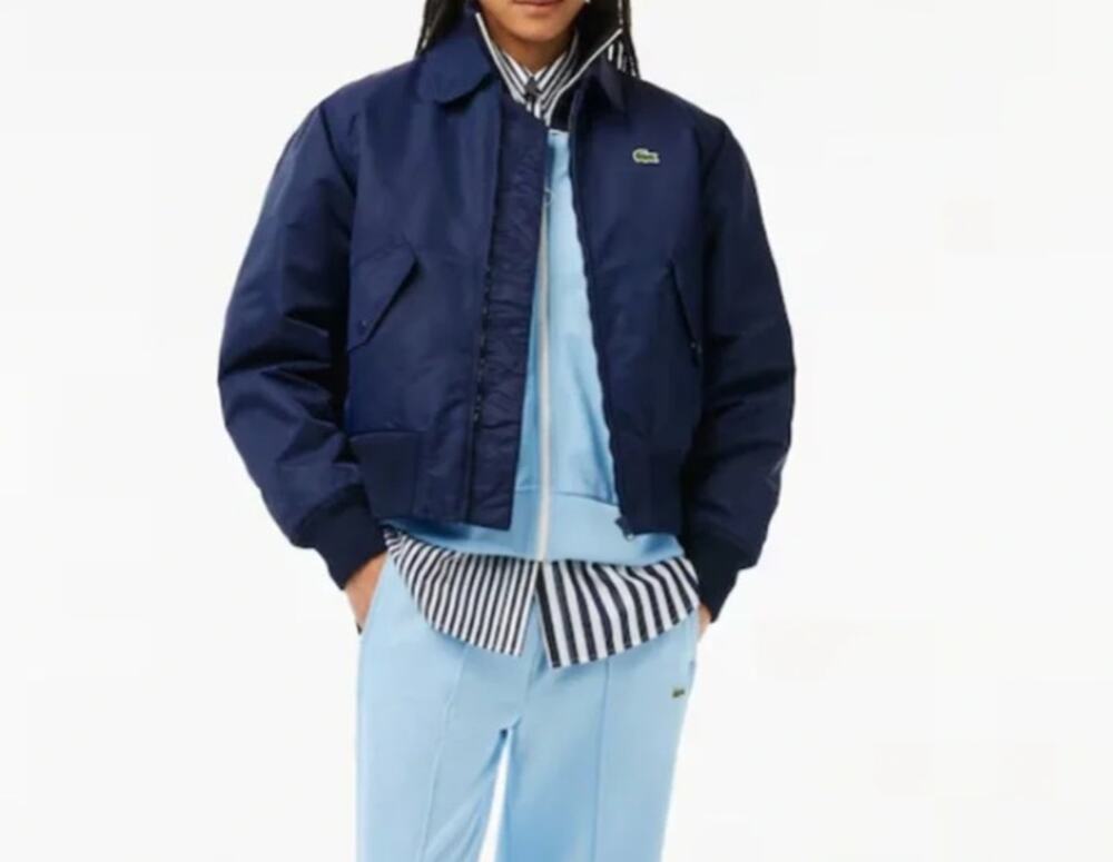 Lacoste Navy Oversized Embroidered Bomber Jacket Size 40 M